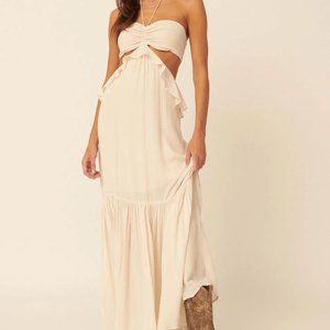 Cloud Nine Ruffled Cutout Halter Maxi Dress Natural